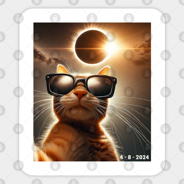 cat taking a selfie with solar 2024 eclipse wearing Glasses Sticker by Mitsue Kersting